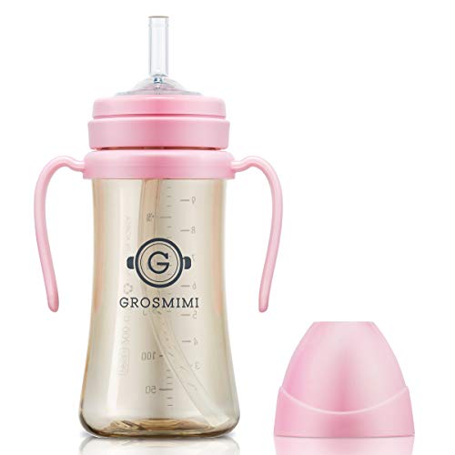 GROSMIMI Spill Proof no Spill Magic Sippy Cup с трубочкой и ручкой для детей и малышей, настраиваемый, PPSU, без BPA, 10 унций (голубовато-зеленый) GROSMIMI