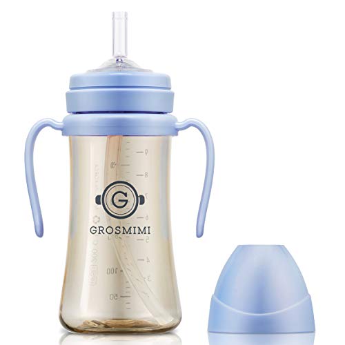 GROSMIMI Spill Proof no Spill Magic Sippy Cup с трубочкой и ручкой для детей и малышей, настраиваемый, PPSU, без BPA, 10 унций (голубовато-зеленый) GROSMIMI