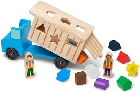 Melissa & Doug Shape-Sorting Wooden Dump Truck Toy With 9 Colorful Shapes and 2 Play Figures - Vehicle /Shape Sorter Toys For Toddlers Ages 2+ Melissa & Doug