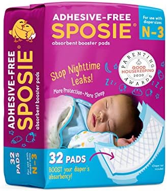 Sposie Booster Pads, Stop Overnight Diaper Leaks, Fits Sizes Newborn 1 2 3, No Adhesive for Sensitive Skin, 32 ct. Select Kids