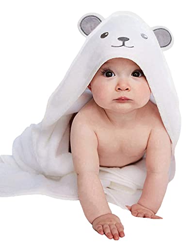 Полотенце с капюшоном HIPHOP PANDA — вискоза из бамбука, мягкое банное полотенце с медвежьими ушками для малышей, малышей, младенцев — ультравпитывающее, детские вещи, подарки для душа для мальчика и девочки — (Мишка, 30 x 30 дюймов) HIPHOP PANDA