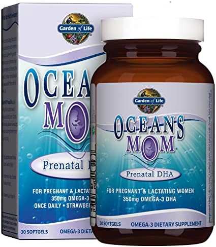 Garden of Life Oceans Mom Prenatal Fish Oil DHA, Omega 3 Fish Oil Supplement - Strawberry, 350mg Prenatal DHA Pregnancy Fish Oil Support for Mamas, Babys Brain & Eye Development, 30 Small Softgels Garden of Life