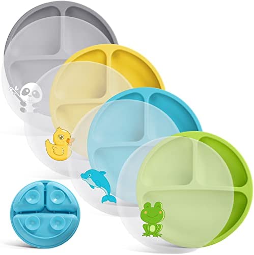 Набор из 4 присосок VITEVER с крышками для детей и малышей, 100% пищевой силикон, разделенный дизайн, можно использовать в микроволновой печи и мыть в посудомоечной машине VITEVER
