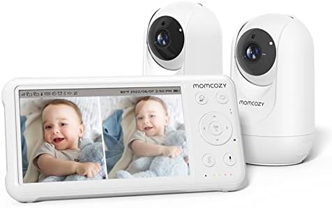 Видеоняня Momcozy, 5-дюймовая HD-радионяня 1080P с камерой и звуком, инфракрасное ночное видение, аккумулятор емкостью 5000 мАч, двусторонняя аудиосвязь, датчик температуры, колыбельные и радиус действия 960 футов, идеально подходит для молодых мам Momcozy