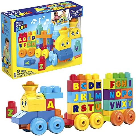 MEGA BLOKS First Builders Toddler Building Blocks Toy Set, ABC Musical Train with 50 Pieces, Music and Sounds, Ages 1+ Years Mega