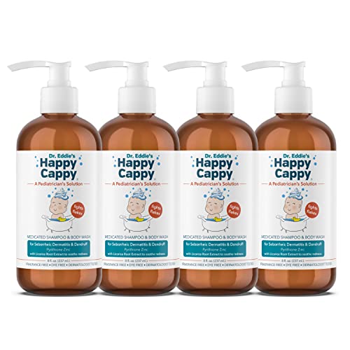 Happy Cappy Dr. Eddie’s Medicated Shampoo for Children, Treats Dandruff & Seborrheic Dermatitis, No Fragrance, Stops Flakes and Redness on Sensitive Scalps and Skin, Cradle Cap Brush Not Needed, 8 Oz Happy Cappy