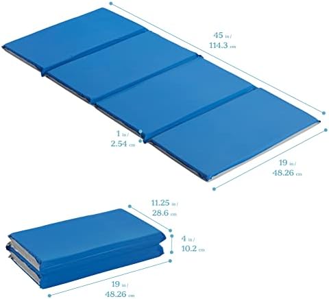 ECR4Kids Everyday Folding Rest Mat, 4-Section, 1in, Sleeping Pad, Blue/Grey, 5-Pack ECR4Kids