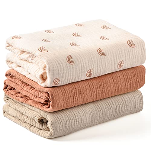 Konssy 3 Pack Muslin Swaddle Blankets for Unisex, Newborn Receiving Blanket, Large 47 x 47 inches, Soft Breathable Muslin Baby Swaddles for Boys & Girls Konssy