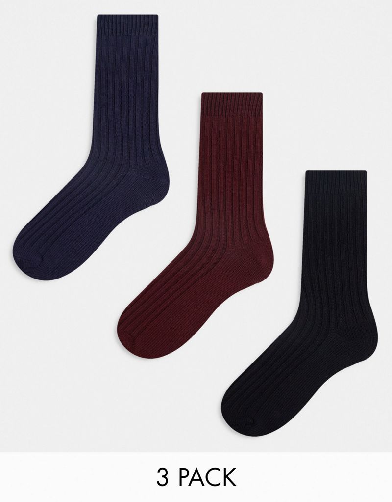 Три пары носков в рубчик ASOS DESIGN разных цветов ASOS DESIGN