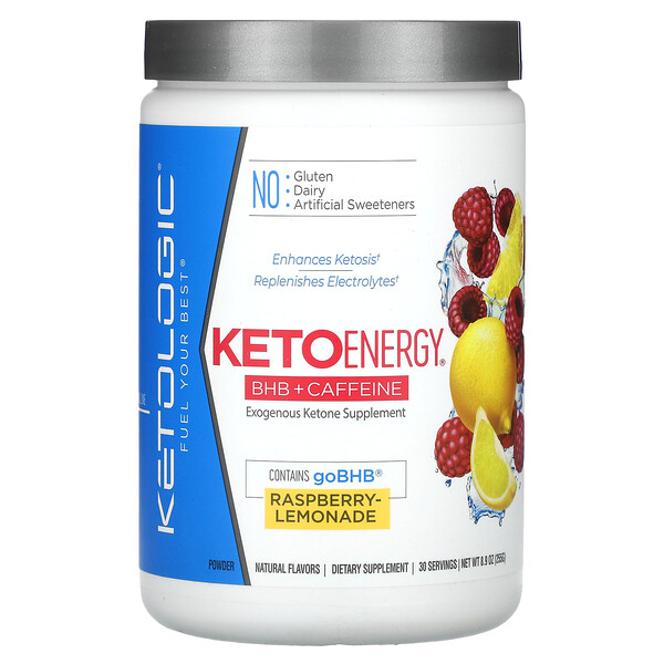 Keto Energy, BHB + кофеин, малина-лимонад, 8,9 унции (255 г) KetoLogic