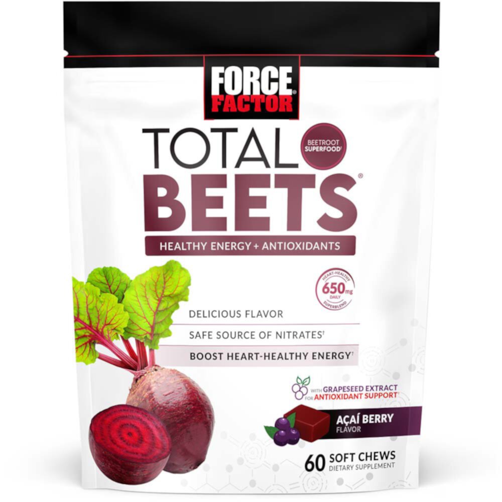 Total Beets Soft Chews (Мягкие жевательные конфеты) Acai Berry -- 60 Soft Chews Force Factor