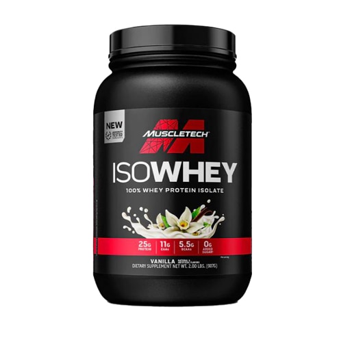 Изолят сывороточного белка Iso Whey Ваниль 2 фунта — 25 г белка, 0 г сахара Muscletech