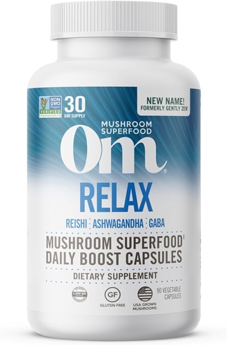 Капсулы для ежедневной поддержки Relax Mushroom Superfood - 1500 мг Рейши, Ашваганды и ГАМК, 90 вегетарианских капсул Om