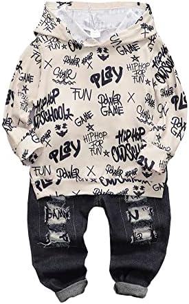 NZRVAWS Одежда для маленьких мальчиков Одежда для маленьких мальчиков 6, 12, 18, 24 месяцев, 2, 3, 4, 5 лет, одежда для младенцев, свитер с капюшоном, длинные брюки, джинсы NZRVAWS