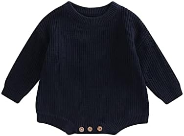 Woshilaocai свитер для маленьких мальчиков и девочек, большой комбинезон с длинными рукавами, теплое боди с круглым вырезом, вязаная зимняя одежда Woshilaocai