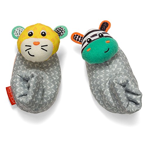 Infantino Foot Rattles, Zebra & Cheetah, Soft Baby Sock Rattles - Encourages Hand-Eye Coordination, Discovery Toy - Machine Washable INFANTINO