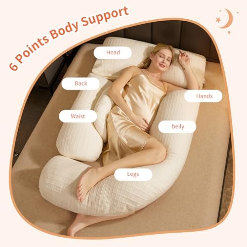 Подушки для сна для беременных, Подушка для беременных, Подушка для беременных, поддержка спины, ног, живота, бедер беременных, съемная и регулируемая с наволочкой (кремовая, очень большая) TEKINGMU