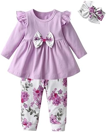 Одежда для маленьких девочек из 3 предметов, рубашка с цветочным принтом и рюшами, топы, брюки, повязка на голову, комплекты одежды Rebey