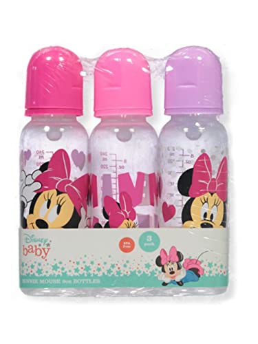Disney Cudlie Minnie Mouse Baby Girl, 3 упаковки в бутылочках по 9 унций с принтом в виде сердечек и Минни Disney