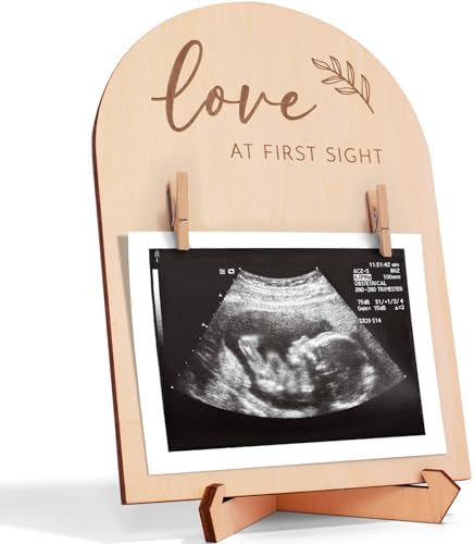 Cute Wooden Ultrasound Picture Frame - Beautiful Double Sided Sign For The Announcement of Your Pregnancy Or Baby's Birth - Nursery Decor Sonogram Photo Frame & Pregnancy Gift For First Time Moms KIBAGA