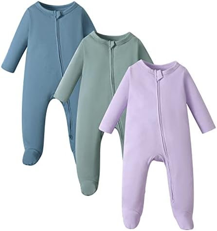 OPAWO пижамы для новорожденных с манжетами варежки, пижамы с двойной молнией для маленьких мальчиков и девочек, цельный комбинезон на ножках, От 0 до 6 месяцев OPAWO