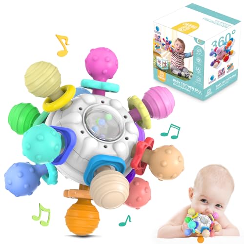 Игрушки для прорезывания зубов для детей 6–12 месяцев: сенсорные игрушки для младенцев — подарки для новорожденных для мальчиков и девочек, обучающие развивающие игрушки для малышей, жевательные, замораживаемые Sinpedex