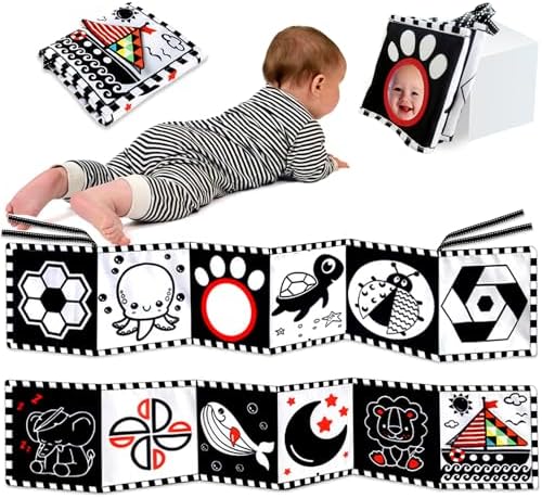 Черно-белая детская книжка — контрастные детские игрушки для новорожденных 0, 1, 2, 3, 4, 5, 6, 7, 8, 9, 10, 11, 12 месяцев, игрушка для малышей на животике 0–6 месяцев, сенсорная книга из мягкой ткани Монтессори 0–3, 6–12 месяцев, подарок Forinces