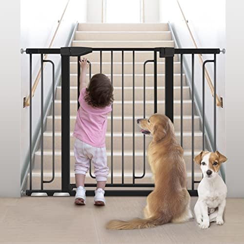 Yacul Baby Gate with Door, 29.3"-51.5" Extra Wide Pressure Mounted Dog Gates for Stairs Doorway, Wide Walk Thru Openings 22.5", Height 30", Black Yacul