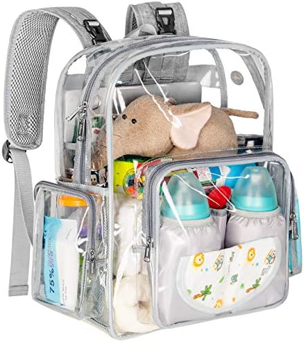Рюкзак Mancro для подгузников, прозрачная детская сумка Прочный прозрачный рюкзак для девочек и мальчиков, многофункциональный большой дорожный рюкзак Сумки для пеленания для беременных для мам с ремнями для коляски, серый Mancro