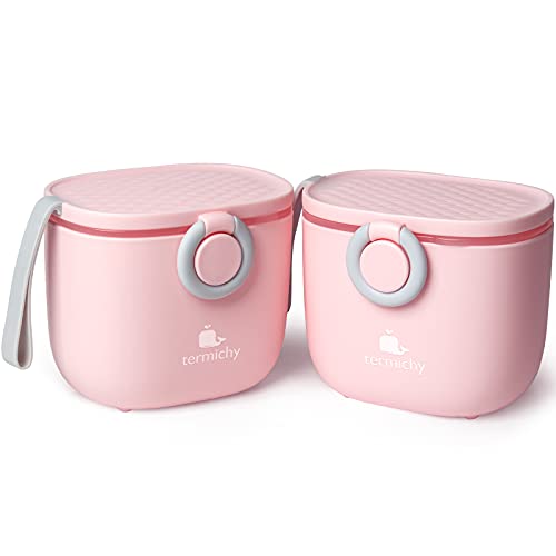 Дозатор для детского питания Termichy, портативный контейнер для дозирования сухого молока с ручкой для переноски и ложкой для путешествий на свежем воздухе с младенцем, 8,8 унций, 0,55 фунта, 250 г (розовый) Termichy