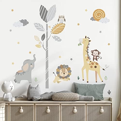 decalmile Woodland Animals Tree Wall Stickers Fox Deer Owl Wall Decals Baby Nursery Kids Bedroom Living Room Wall Decor Decalmile