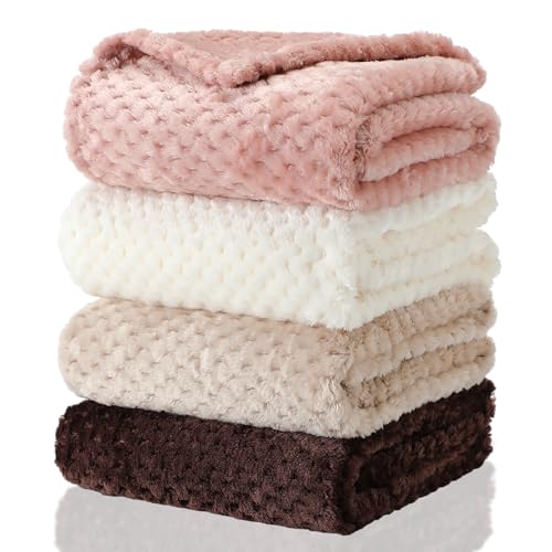 4 Pcs Baby Fuzzy Blanket Fluffy Baby Blanket for Boys and Girls Soft Warm Baby Receiving Blankets Fleece Nursery Bed Blanket Toddler Infant Newborn Flannel Receiving Blanket (Vintage Color) Frienda