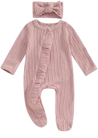 MoZiKQin комбинезон с рюшами для новорожденных девочек, вязаный свитер, комбинезон с длинными рукавами на молнии, однотонная осенне-зимняя одежда MoZiKQin