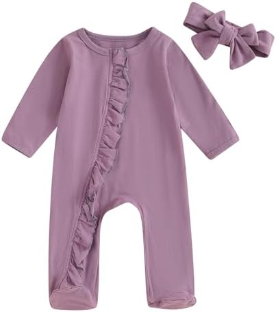Laiyqifaudy наряд для новорожденных девочек, однотонный комбинезон с рюшами, комбинезон с длинными рукавами, вязаное боди, комбинезон, весенняя одежда для младенцев Laiyqifaudy