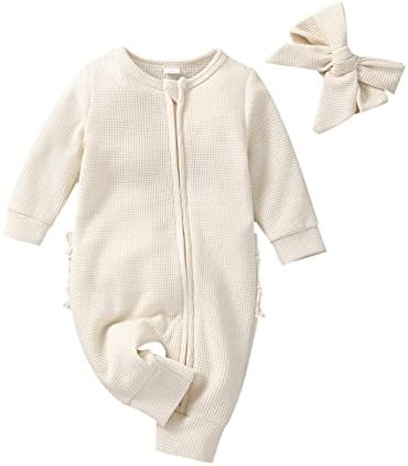 MoZiKQin комбинезон с рюшами для новорожденных девочек, вязаный свитер, комбинезон с длинными рукавами на молнии, однотонная осенне-зимняя одежда MoZiKQin