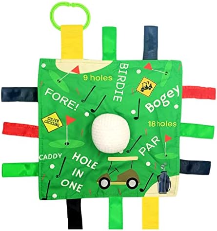 Любимое сенсорное плюшевое одеяло Baby Jack & Co размером 10x10 дюймов для гольфа и спорта - Игрушки-бирки для младенцев - Игрушки для детских колясок - Изучайте формы, буквы и цвета - Идеальная игрушка-мяч для ребенка и спортивный подарок для ребенка The Learning Lovey