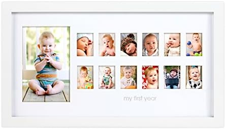 Pearhead My First Year Photo Moments, Baby's First Twelve Months Photo Collage and Gender Neutral Keepsake, Ideal for Baby Shower, New Mom Gift and Nursery Decor, 13 Photo Inserts, White Pearhead