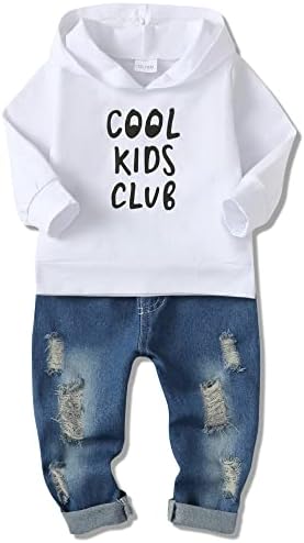 YALLET Одежда для маленьких мальчиков, толстовки с длинными рукавами и буквами, топ + рваные джинсовые штаны, комплекты одежды из 2 предметов на осень и зиму YALLET