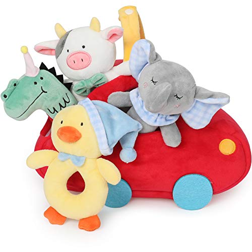 TILLYOU Plush Rattle Toys for Baby - Soft Plush Stuffed Animal Rattle for Newborns, Rattle Shaker Set for Infants, Gifts for Girls Boys, Shaker & Teether Toys for 3 6 9 12 Months, Grey(Yellow) TILLYOU