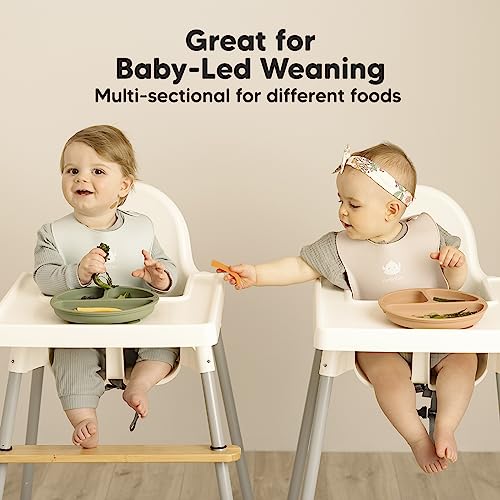 KeaBabies Suction Plates for Baby, Toddler - 3-Pack 100% Silicone Toddler Plates, Divided Baby Plates with Suction, Silicone Plates for Baby, Kids, BPA-Free, Microwave, Dishwasher Safe (Slate) KeaBabies