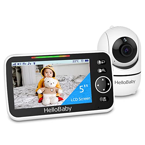 HelloBaby 720P 5,5-дюймовая HD-видеоняня без Wi-Fi, удаленная радионяня с панорамированием, наклоном и зумом с камерой и аудио, широкий диапазон обзора, камера 1080P, ночник, защита от взлома, аккумулятор емкостью 4000 мАч, время и часы HelloBaby