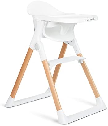 Складной стульчик для кормления детей и малышей Munchkin® Float™ — легко чистится, компактный и легкий, отлично подходит для небольших помещений, белый, с деревянными ножками Munchkin