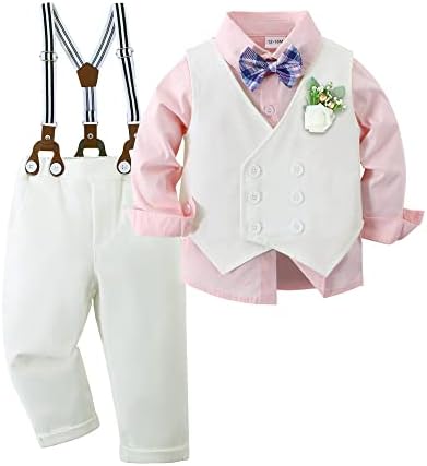 YALLET Одежда для маленьких мальчиков, костюм, джентльменская свадебная одежда, деловая рубашка + галстук-бабочка + жилет + бутоньерка + брюки на подтяжках YALLET