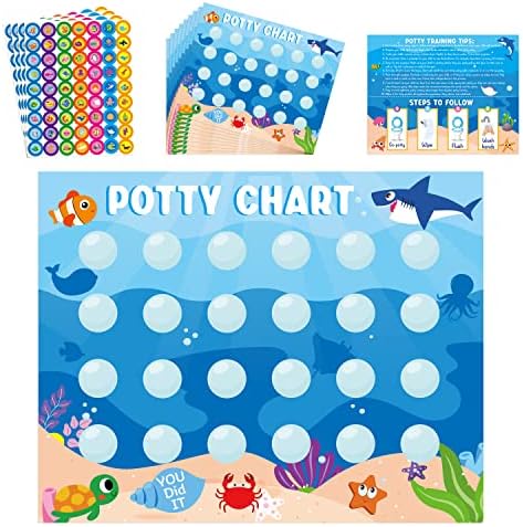 Zainpe 15Pcs Ocean Animals Potty Training Chart for Kids Sea Creatures Potty Chart with Shark Whale Stickers Marine Theme Toilet Training Reward Chart Develop Toileting Habit for Toddlers Boy Girl Zainpe