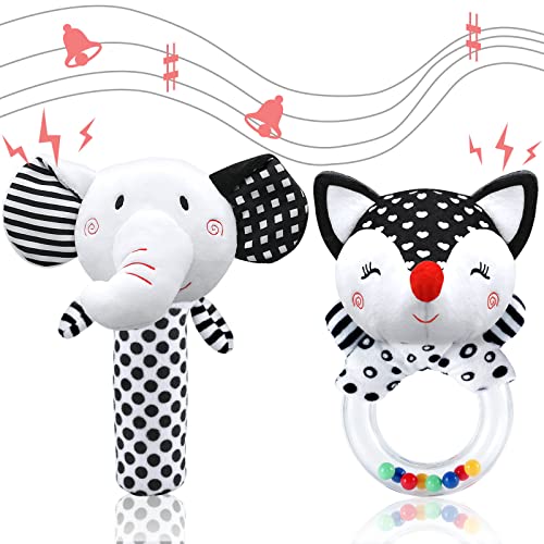 Baby Rattles 0-6 Months Newborn Toys Infant Toys 0-3 Months Rattles for Babies 0-6 Months Baby Toys 0-6 Months, Black and White High Contrast Plush Stuffed Baby Toys for 0 3 6 9 12 Months Girls Boys XIXILAND