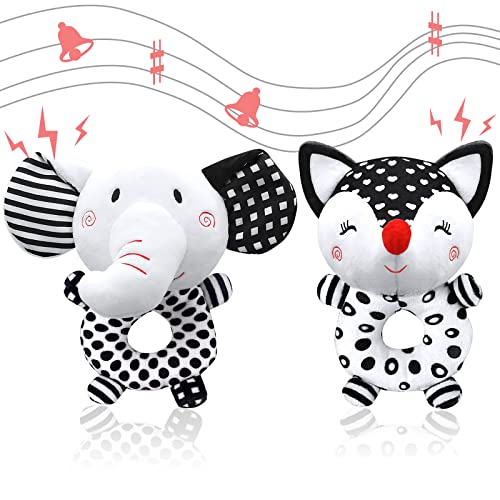 Baby Rattles 0-6 Months Newborn Toys Infant Toys 0-3 Months Rattles for Babies 0-6 Months Baby Toys 0-6 Months, Black and White High Contrast Plush Stuffed Baby Toys for 0 3 6 9 12 Months Girls Boys XIXILAND