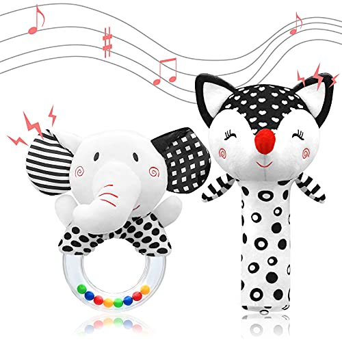 Baby Rattles 0-6 Months Newborn Toys Infant Toys 0-3 Months Rattles for Babies 0-6 Months Baby Toys 0-6 Months, Black and White High Contrast Plush Stuffed Baby Toys for 0 3 6 9 12 Months Girls Boys XIXILAND