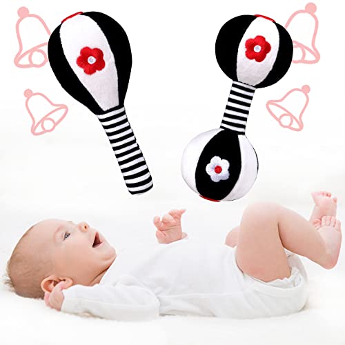 Baby Rattles 0-6 Months Newborn Toys Infant Toys 0-3 Months Rattles for Babies 0-6 Months Baby Toys 0-6 Months, Black and White High Contrast Plush Stuffed Baby Toys for 0 3 6 9 12 Months Girls Boys XIXILAND