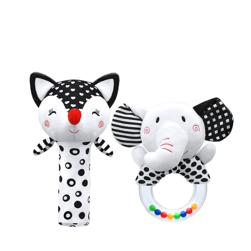 Baby Rattles 0-6 Months Newborn Toys Infant Toys 0-3 Months Rattles for Babies 0-6 Months Baby Toys 0-6 Months, Black and White High Contrast Plush Stuffed Baby Toys for 0 3 6 9 12 Months Girls Boys XIXILAND