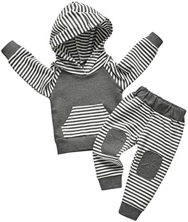 Одежда для маленьких мальчиков Rebey, полосатая толстовка с длинными рукавами, топы, спортивный костюм, штаны, комплект одежды Rebey